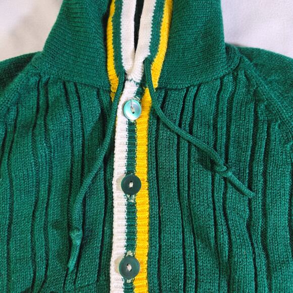 Vintage Woolworths 3T Boy's Cardigan Acrylic Green Hooded College Sweater Style - Picture 7 of 11